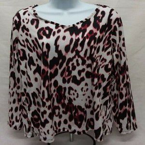 Women's Large 2 Dye 4 Long Sleeve White Animal Print V-Neck T-Shirt